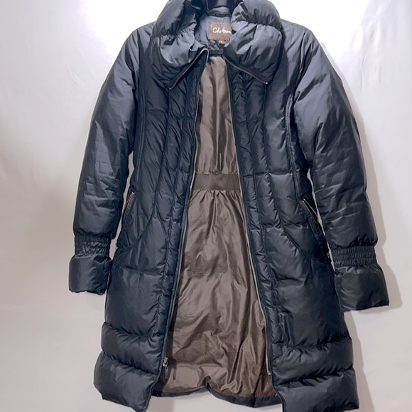 Cole Haan Black Fully Lined Belted Puffer Zip Closure Coat Front Pockets Size S - Picture 4 of 12